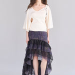 Ruffle tiered asymmetric long skirt purple - fasfas