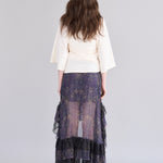 Ruffle tiered asymmetric long skirt purple - fasfas