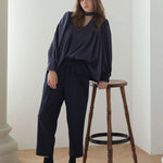 Ruffle banding elastic pants pants navy - fasfas