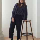 Ruffle banding elastic pants pants navy - fasfas