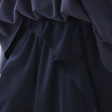 Ruffle banding elastic pants pants navy - fasfas