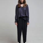 Ruffle banding elastic pants pants navy - fasfas