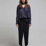 Ruffle banding elastic pants pants navy - fasfas