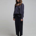 Ruffle banding elastic pants pants navy - fasfas