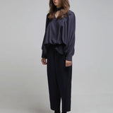 Ruffle banding elastic pants pants navy - fasfas