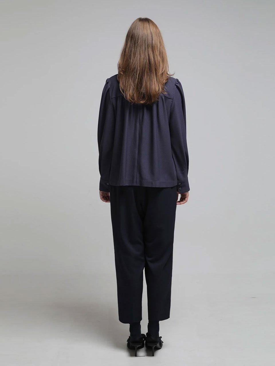 Ruffle banding elastic pants pants navy - fasfas