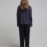 Ruffle banding elastic pants pants navy - fasfas