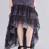 Ruffle gestufter asymmetrischer langer Rock lila