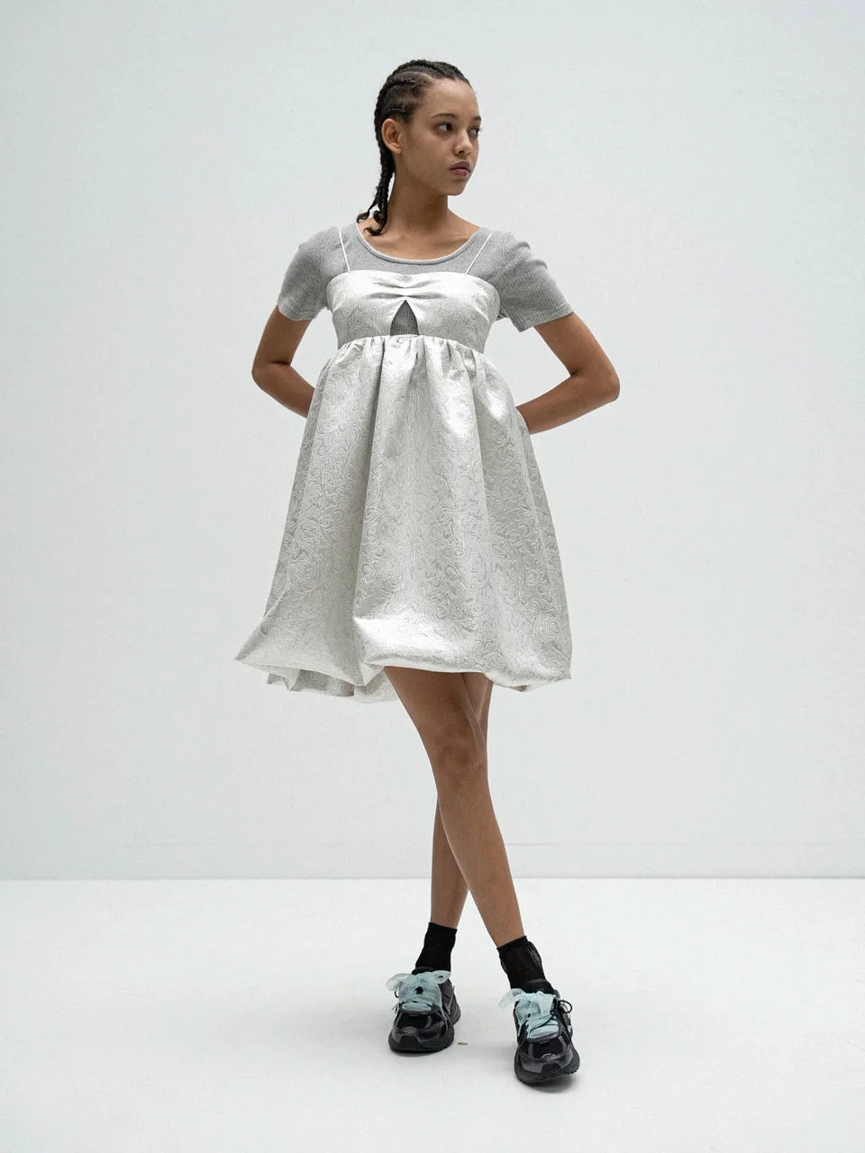Silver jacquard balloon dress - fasfas