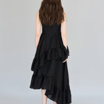 Sleeveless asymmetric black silk dress - fasfas