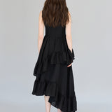 Sleeveless asymmetric black silk dress - fasfas