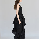 Sleeveless asymmetric black silk dress - fasfas