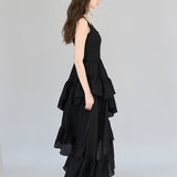Sleeveless asymmetric black silk dress - fasfas