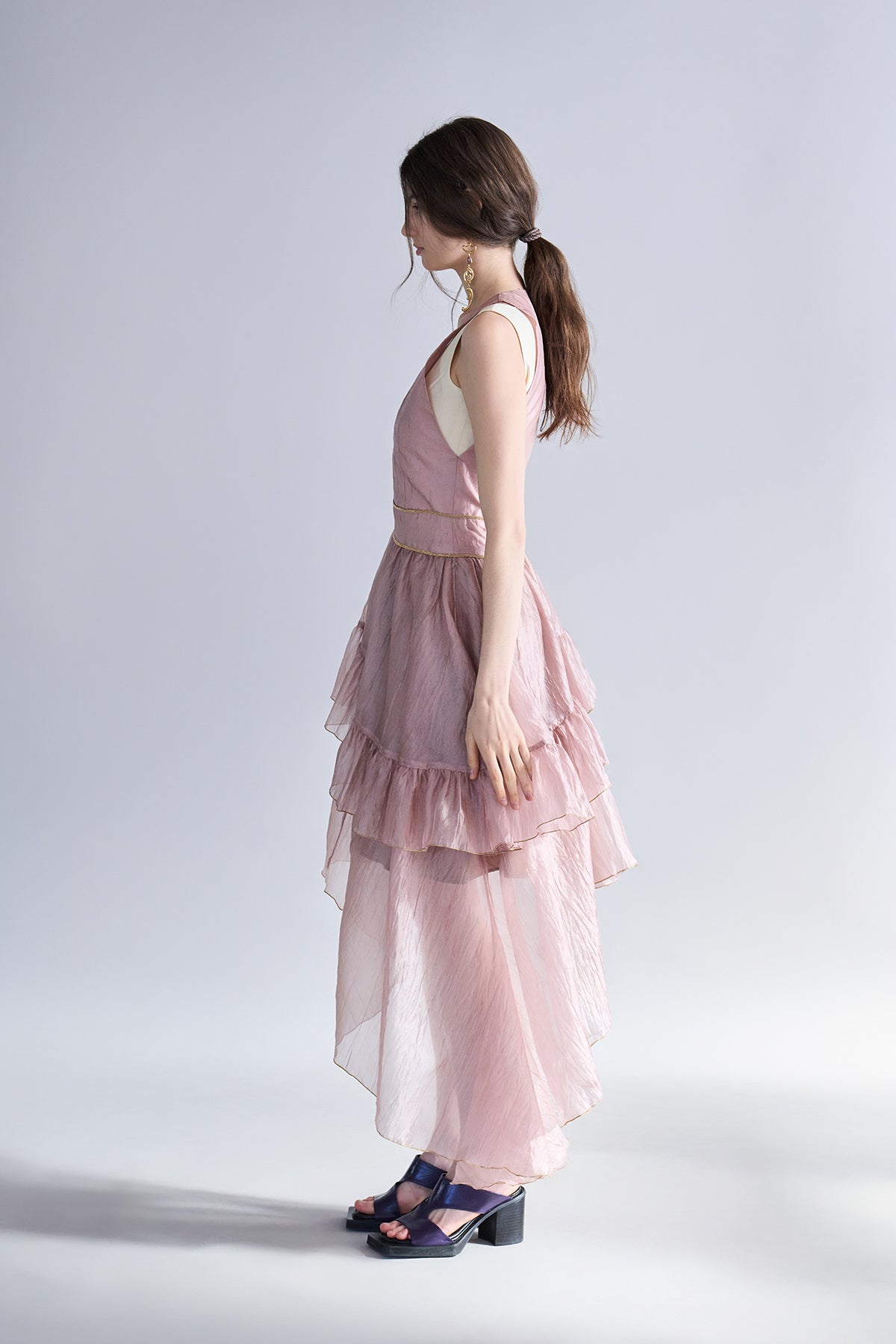 Sleeveless layered asymmetric tiered long dress indie pink – fasfas