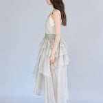 Sleeveless layered asymmetric tiered long dress light green - fasfas