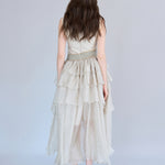 Sleeveless layered asymmetric tiered long dress light green - fasfas