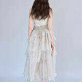 Sleeveless layered asymmetric tiered long dress light green - fasfas