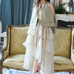 Sleeveless layered asymmetric tiered long dress light green - fasfas