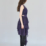 Sleeveless layered cross detail asymmetric silk dress - fasfas