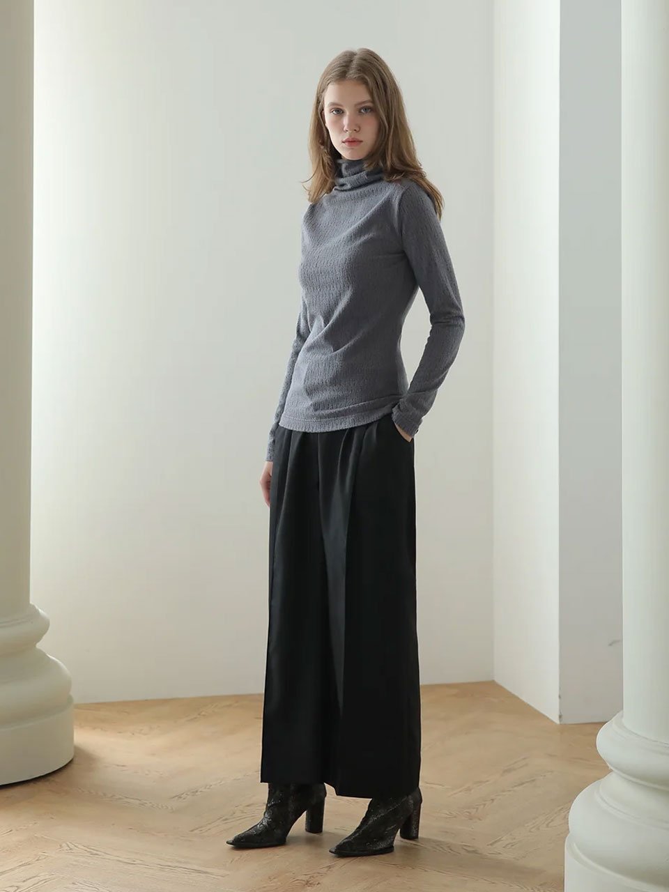 Slim-fit turtleneck t-shirt charcoal gray - fasfas