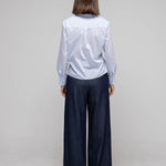 Slim fit asymmetric striped shirt blouse sky blue - fasfas