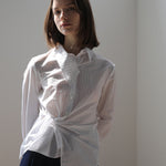 Slim fit asymmetric striped shirt blouse white - fasfas