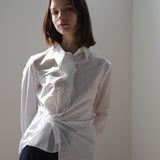 Slim fit asymmetric striped shirt blouse white - fasfas