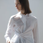 Slim fit asymmetric striped shirt blouse white - fasfas