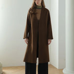 Slim fit no collar handmade wool coat khaki brown - fasfas