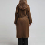 Slim fit no collar handmade wool coat khaki brown - fasfas