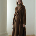 Slim fit no collar handmade wool coat khaki brown - fasfas