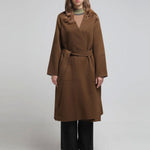 Slim fit no collar handmade wool coat khaki brown - fasfas