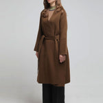 Slim fit no collar handmade wool coat khaki brown - fasfas