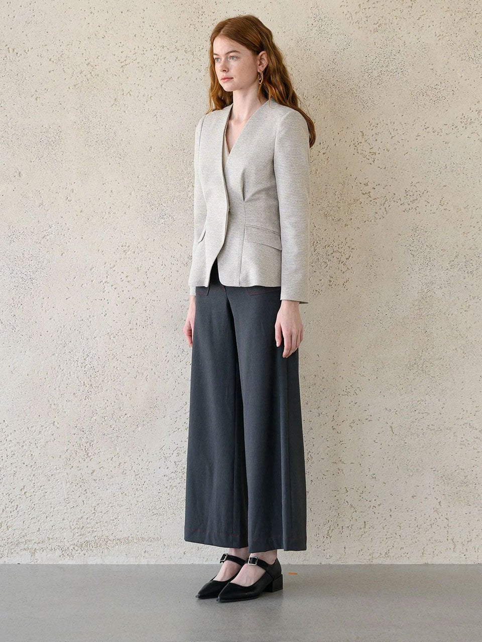 Slim fit v-neck tweed jacket - fasfas