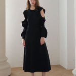 Slim fit cut-out shoulder a-line knit one-piece - fasfas