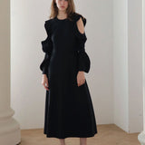 Slim fit cut-out shoulder a-line knit one-piece - fasfas