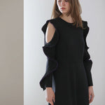 Slim fit cut-out shoulder a-line knit one-piece - fasfas