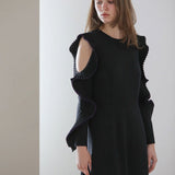 Slim fit cut-out shoulder a-line knit one-piece - fasfas