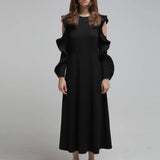 Slim fit cut-out shoulder a-line knit one-piece - fasfas