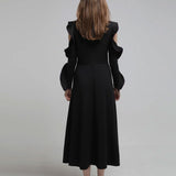 Slim fit cut-out shoulder a-line knit one-piece - fasfas