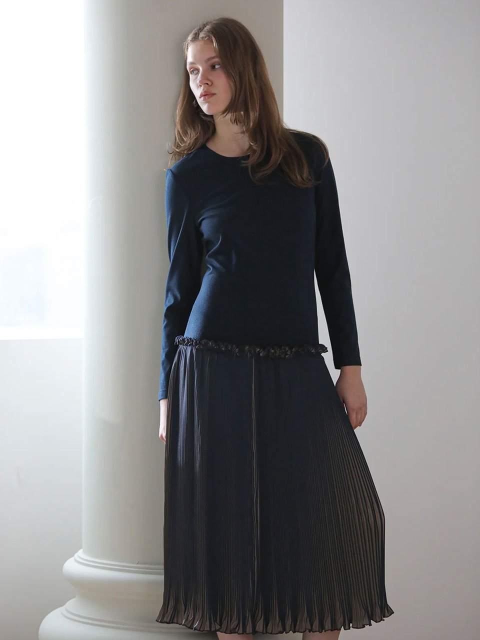 Slim fit low waist pleated one piece - fasfas