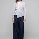 Slim fit asymmetric striped shirt blouse white