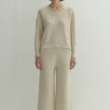 Kaschmir 100% Ines gerade gestrickte Hose Vanillecreme Elfenbein