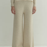 Kaschmir 100% Ines gerade gestrickte Hose Vanillecreme Elfenbein