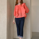 Square neck loose fit ruffle blouse coral - fasfas