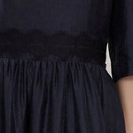 Square neck three-quarter sleeve asymmetric long dress - fasfas