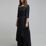 Square neck three-quarter sleeve asymmetric long dress - fasfas