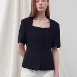 Square neck half sleeves tweed jacket