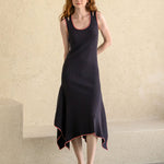 Stretch-knit asymmetric dress black - fasfas