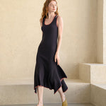 Stretch-knit asymmetric dress black - fasfas